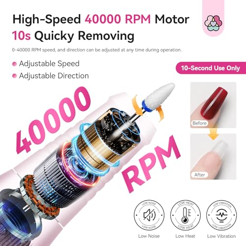 SAVILAND Professional Nail Drill 40000 RPM & Cuticle Remover and Cuticle Oil: Portable Diamond Nail Drill Kit Rechargeable 4000 mAh Electric Nail File with Ceramic Nail Drill Bits
