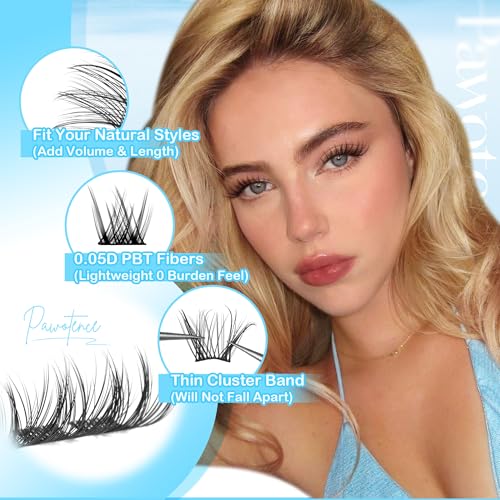 Pawotence Lash Clusters Kit Wispy Lash Extension Kit 8-16mm Natural Cluster Eyelash Extension Kit Individual Lashes 154pcs Eyelash Clusters with Lash Bond and Seal, Lash Tweezers for Self Use