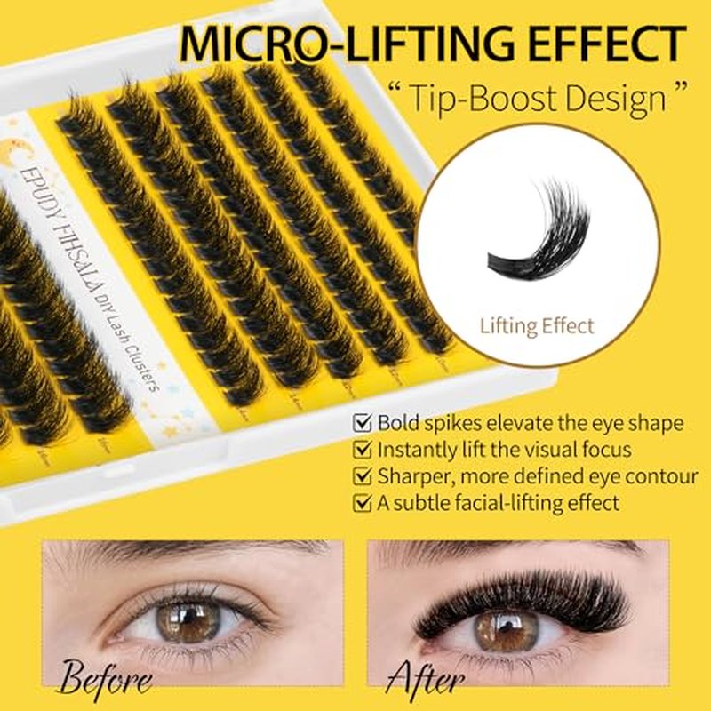 150D Wispy Lash Clusters 10-18mm D Curly Fluffy Lash Cluster 208pcs Mink Lash Extension Kit Volume 3D Layered Thick Individual Lash Clusters Soft Comfort Band with Lash Bond & Seal EPUDY FIHSALA