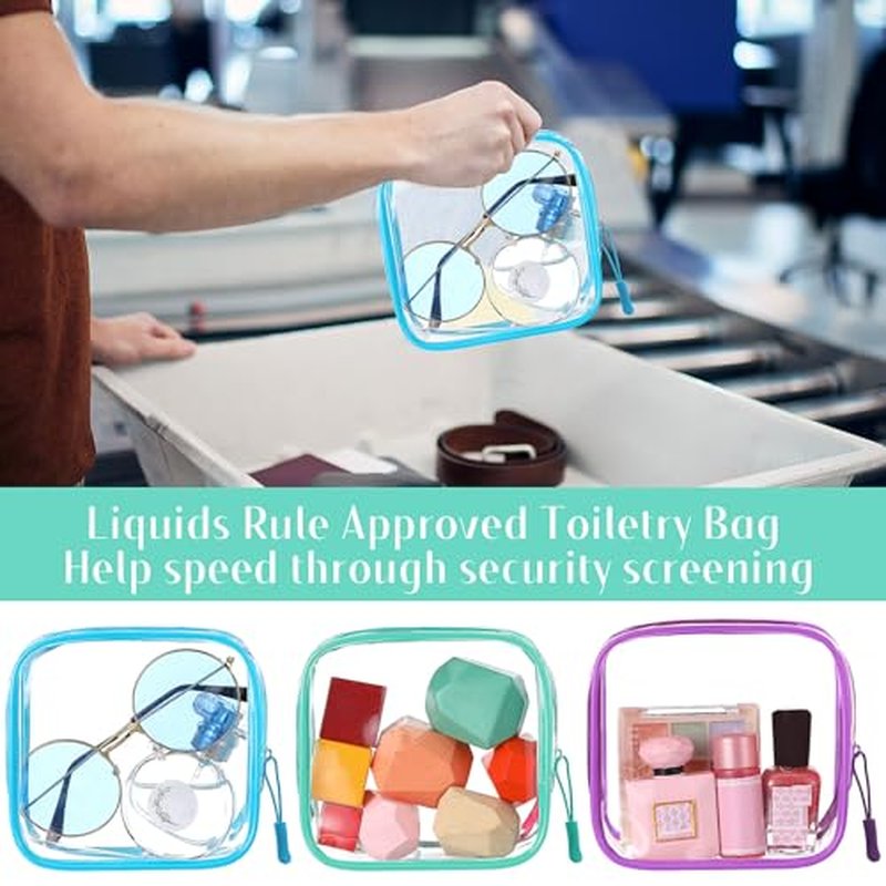 12 Pcs Vivid Color Clear Cosmetic Makeup Bags Bulk with Zipper Tsa Approved Toiletry Bag for Travel Transparent PVC Waterproof Carry Pouches Organizer Case for Men Women