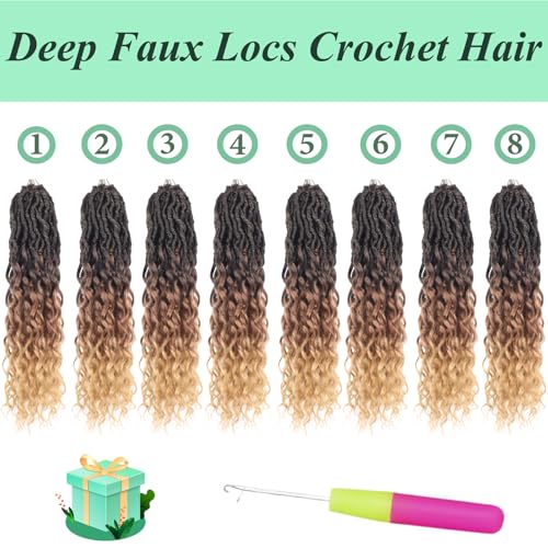 Deep Faux Locs Crochet Hair 24 Inch - Black to Blonde Goddess Locs 8 Packs