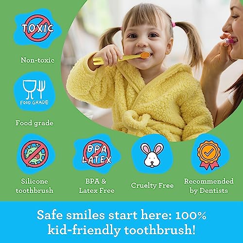 Giraffe Kids Toothbrush with Tongue Scraper & Cover – Super Soft Bristles, Ergonomic Handle, 1 Pack of 6 – Toddler Oral Care