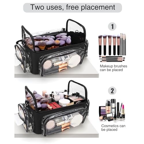 Makeup Brush Case With 4 Mini Bags, Extra Large Makeup Brush Bag XL Professional Makeup Artist Must Haves Travel Case with Stand Up Brush Slots Cosmetic Organizer Bag,with Adjustable Strap