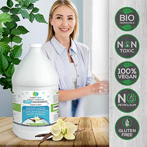 128 Fl Oz Hand Soap Refill - Moisturizing Antibacterial Liquid Soap with Vanilla Scent - Gentle, Vegan & Made in USA