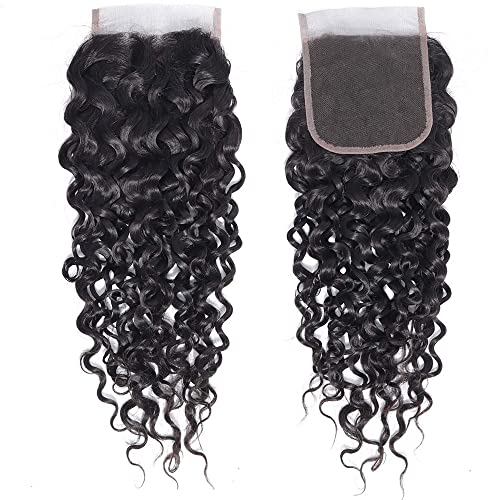 14 Inch Water Wave Lace Closure Human Hair Natural Black 18A Grade Remy Brazilian Virgin Wet & Wavy