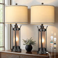 QiMH 26 Inch Rustic Black Table Lamp Set - Farmhouse Bedside Lighting with USB Ports - Style 1