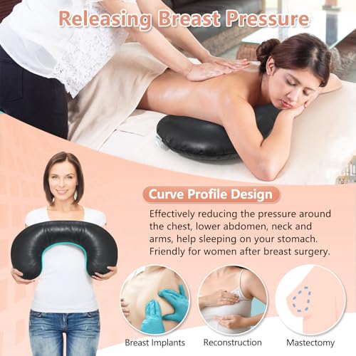 Breast Pillow for Massage Table, Massage Breast Support Pillow for Sleeping, Massage Bolster Wedge, Post Surgery Breast Pillow Chest, Faux Leather Spa Massage Cushion Prone Pillow for Beauty Salon
