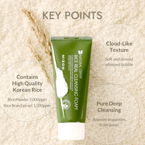 MIZON Rice Real Cleansing Foam 150ml x2 - Gentle Exfoliating Hydrating Skincare
