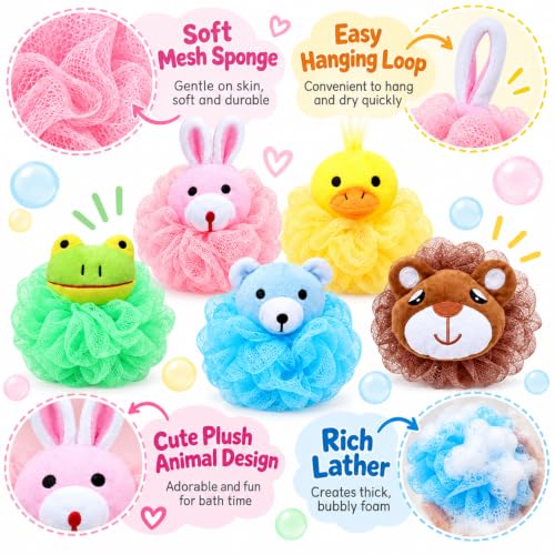 Kids Cartoon Animal Bath Loofahs Bulk 16 Pack Soft Shower Sponges for Children