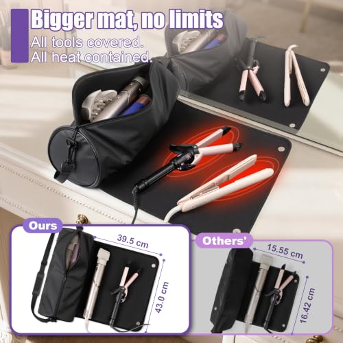 Travel Hair Tool Organizer Case with Heat Resistant Mat for Flat Irons & Curling Wands