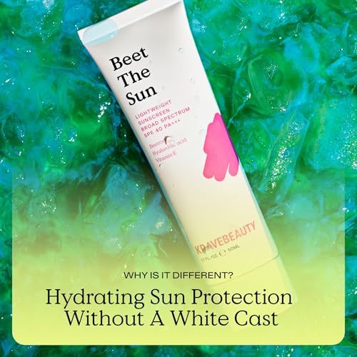 KraveBeauty Beet The Sun Lightweight Sunscreen SPF 40 PA+++, 2 Pack, Broad Spectrum Facial Sunscreen with Beet Root Extract & Hyaluronic Acid, Daily SPF Lotion for Face, Fragrance Free, 2 x 50 mL