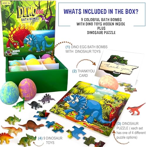 Kids Bath Bombs with Surprise Dinosaur Toys - Organic Shea & Essential Oils