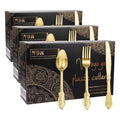 N9R 300PCS Gold Plastic Silverware Set - Vintage Disposable Utensils for Parties