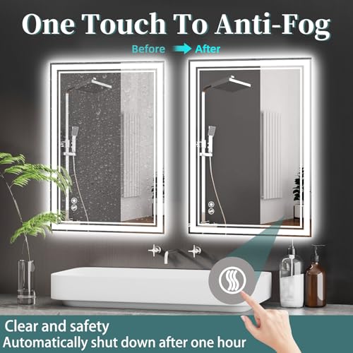 24x32 Inch LED Bathroom Mirror with Anti-Fog & Dimmable Lighting - High Brightness, Memory Function