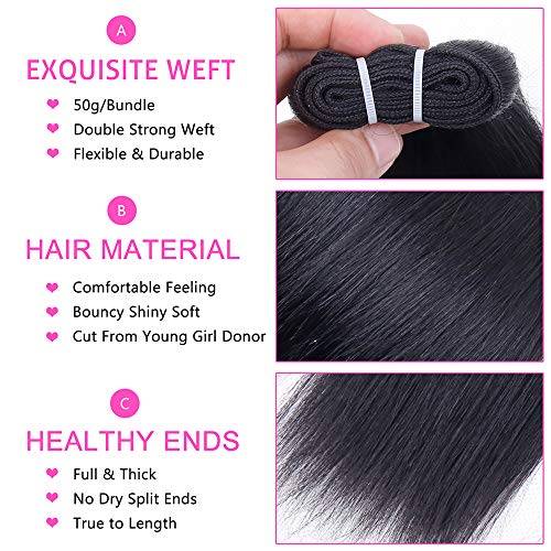 Brazilian Straight Hair Bundles with T Part Closure - 10 10 10 10+10 Inch, 4 Bundles Unprocessed Virgin Human Hair