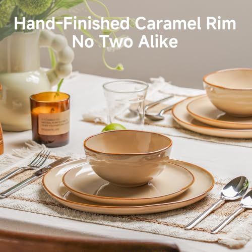Stoneware Dinnerware Set for 4 - 12 Pcs Beige Reactive Glaze Plates Bowls
