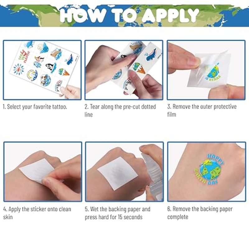 96 PCS Earth Day Environment Pre-Cut Temporary Tattoos for Kids | Super Cute Themed Birthday Party Favors, Supplies, Decorations, Fake Tattoo Stickers, School Rewards Prizes & Gifts Boys & Girls