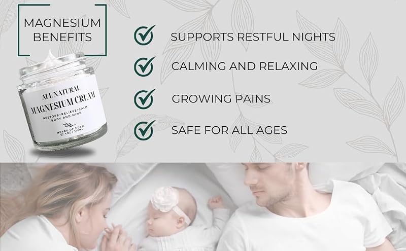 Herbs of Eden Organic Magnesium Cream | Extra Strength Nighttime Moisturizer for All Ages