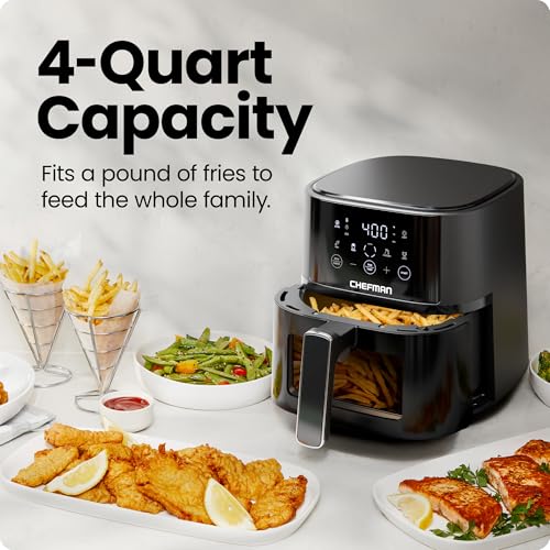 Chefman 4 QT Compact Air Fryer with Window, 4 Presets, Crispy Technology, Nonstick Basket