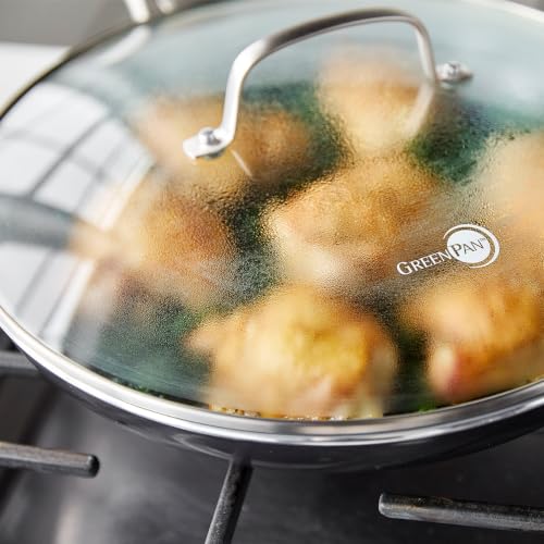 12 Inch Ceramic Nonstick Frying Pan with Lid - Gray, Oven & Dishwasher Safe