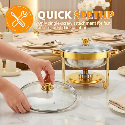 Gold 4-Pack 5QT Chafing Dishes for Buffet with Installation-Free Stands