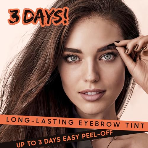Eyebrow Gel - Peel Off Eyebrow Tint With Eyebrow Stencils, Long-lasting Brow Gel for Strong Hold & Natural Finish, Waterproof Eyebrow Makeup for Fuller & Defined Looking Brows (Warm Brown)