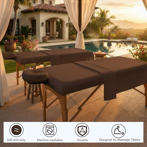 Massage Table Sheets Set - 4-Piece Microfiber Spa Linen with Face Cover - Chocolate