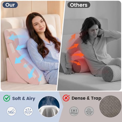 White Pink 5-Piece Orthopedic Wedge Pillow Set for Post Surgery Recovery
