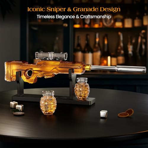 Kollea Whiskey Decanter Set with Grenade Glasses - Unique Gift for Him