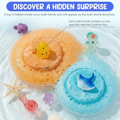 Kids Bath Bombs with Surprise Toys - Natural, Vibrant & Skin-Friendly (12 Pack)