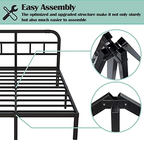 Queen Heavy Duty Metal Platform Bed Frame with Headboard - Sturdy Steel Support