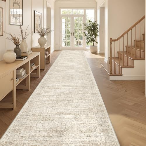 Beige Non-Slip Washable Runner Rug 3x20 ft Hallway Carpet - Variation: Beige/Ivory/3' x 20' (Runner)