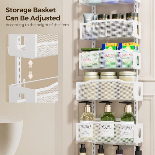 Delamu White 8-Tier Over-the-Door Pantry Organizer & Spice Rack, Adjustable Wall Mount Storage for Kitchen & Bathroom, 12 Inch