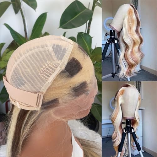16 Inch Blonde Highlight Lace Front Human Hair Wig with HD Transparent Lace