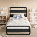 Black Twin Size Metal Bed Frame with Wooden Headboard - SHA CERLIN