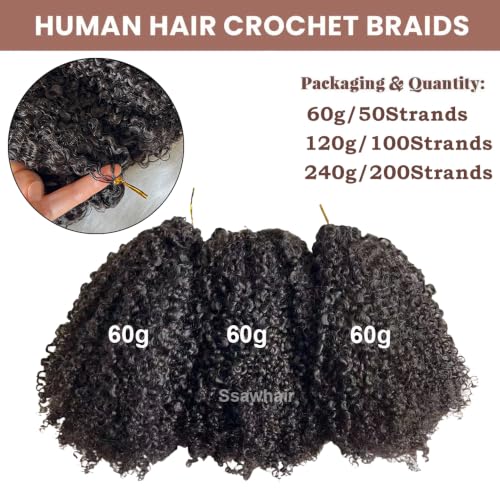 Ssawhair 20 Inch Kinky Curly Crochet Human Hair Extensions 60g 50 Strands