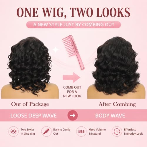 Body Wave Bob Wig Human Hair 13x6 Lace Front 14 Inch Natural Black