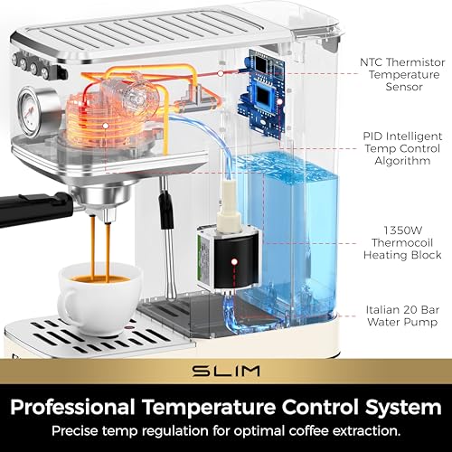 Slim Espresso Machine with Milk Frother - Home Cappuccino Maker - Creamy