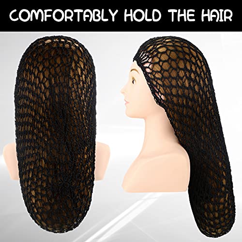 Waydress 3 Pcs Mesh Crochet Hair Nets Rayon Knit Snood Hat Cover 20 Inch Crocheted Sleeping Cap for Women Long Curly Hair