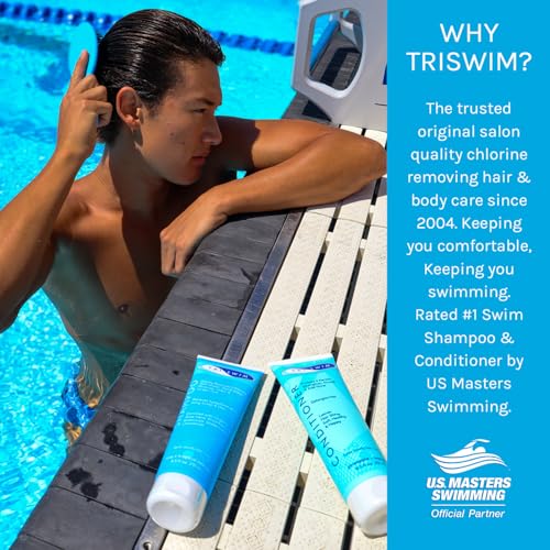 TRISWIM Chlorine Shampoo and Conditioner Set | Swim Shampoo and Conditioner for Swimmers, 8.5 fl oz Each | Paraben-Free with Aloe Vera & Keratin Removes Chlorine & Restores Damaged Hair