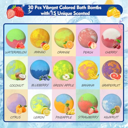 Kids Bath Bombs with Surprise Glow Toys - 30 Pack Safe Bubble Fizzies