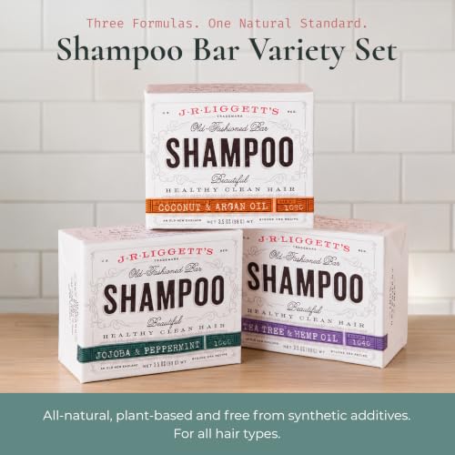 J.R.LIGGETT'S All-Natural Shampoo Bar 3-Pack - Tea Tree & Hemp, Jojoba & Peppermint, Coconut & Argan Oil