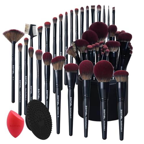 Makeup Brush Set with Holder - 29Pcs Matte Black Vegan Brushes for Face & Eyes, Professional Cosmetic Kit with Large Storage Case