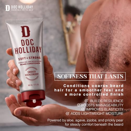 DOC HOLLIDAY Thick + Soft Beard Shampoo & Conditioner Set with Smoked Huckleberry Scent, 12 oz