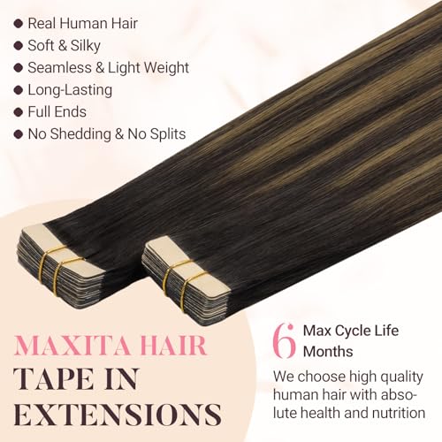 Balayage Dark Brown Mixed Chestnut Brown Tape in Hair Extensions 14 Inch 25g - 10 Pieces