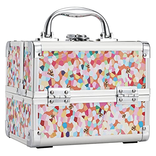 Mosaic Orange Makeup Train Case with Mirror & Lockable Storage for Girls