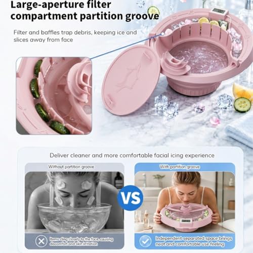 Pink Foldable Silicone Face Ice Bath Bowl with Ice Tray & Breathable Hose - Cool Skincare Tool - Variation of X Pink
