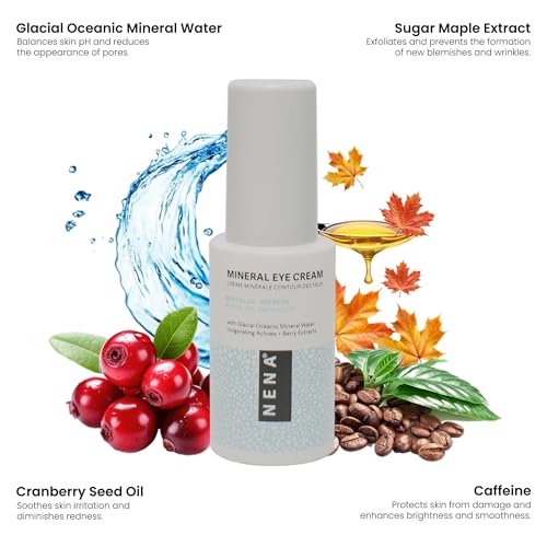NENA Hydrating Mineral Eye Cream with Caffeine & Glacial Water - Reduces Dark Circles & Puffiness, 0.5 oz