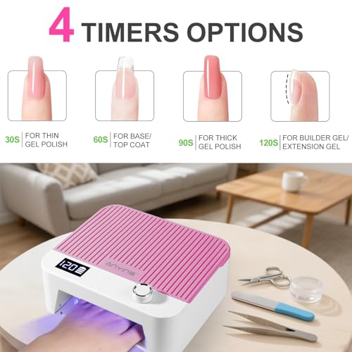 Cordless UV LED Nail Lamp 120W for Gel Nails with Auto-Sensor - Pink - Long-Lasting Beads