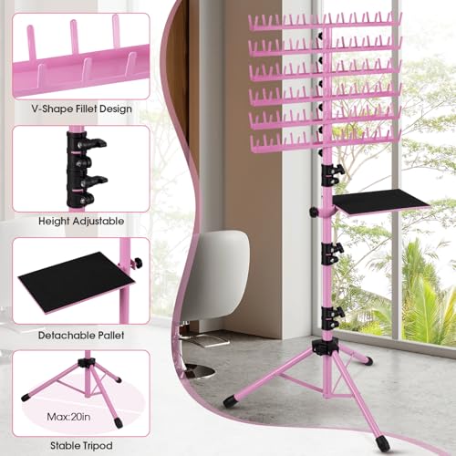 Pink Standing Hair Braiding Rack with 144 Pegs - Adjustable Salon Organizer